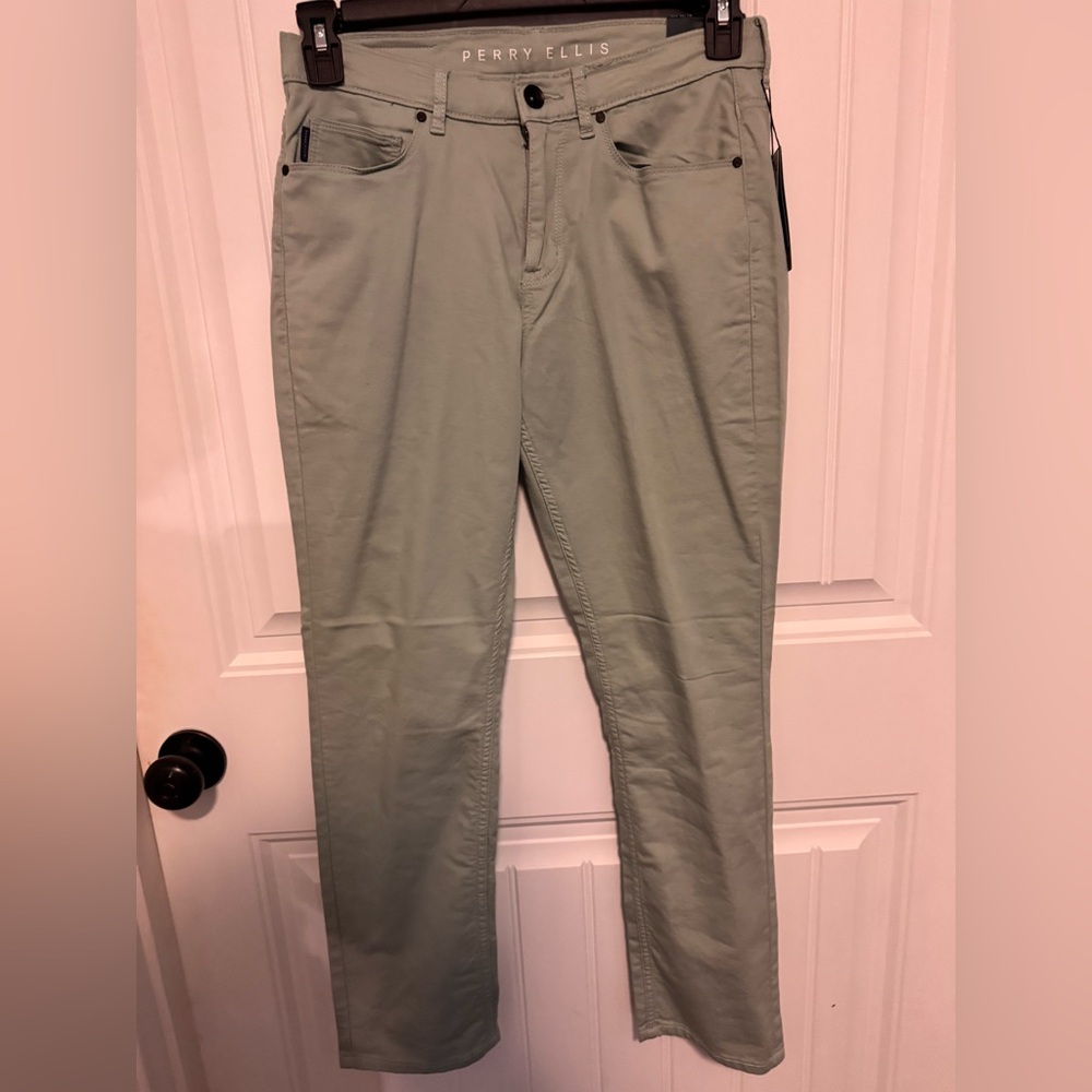 Perry Ellis Aqua Grey Green Slim Fit Pants 30x30